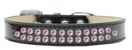 Two Row Light Pink Crystal Size 12 Black Ice Cream Dog Collar